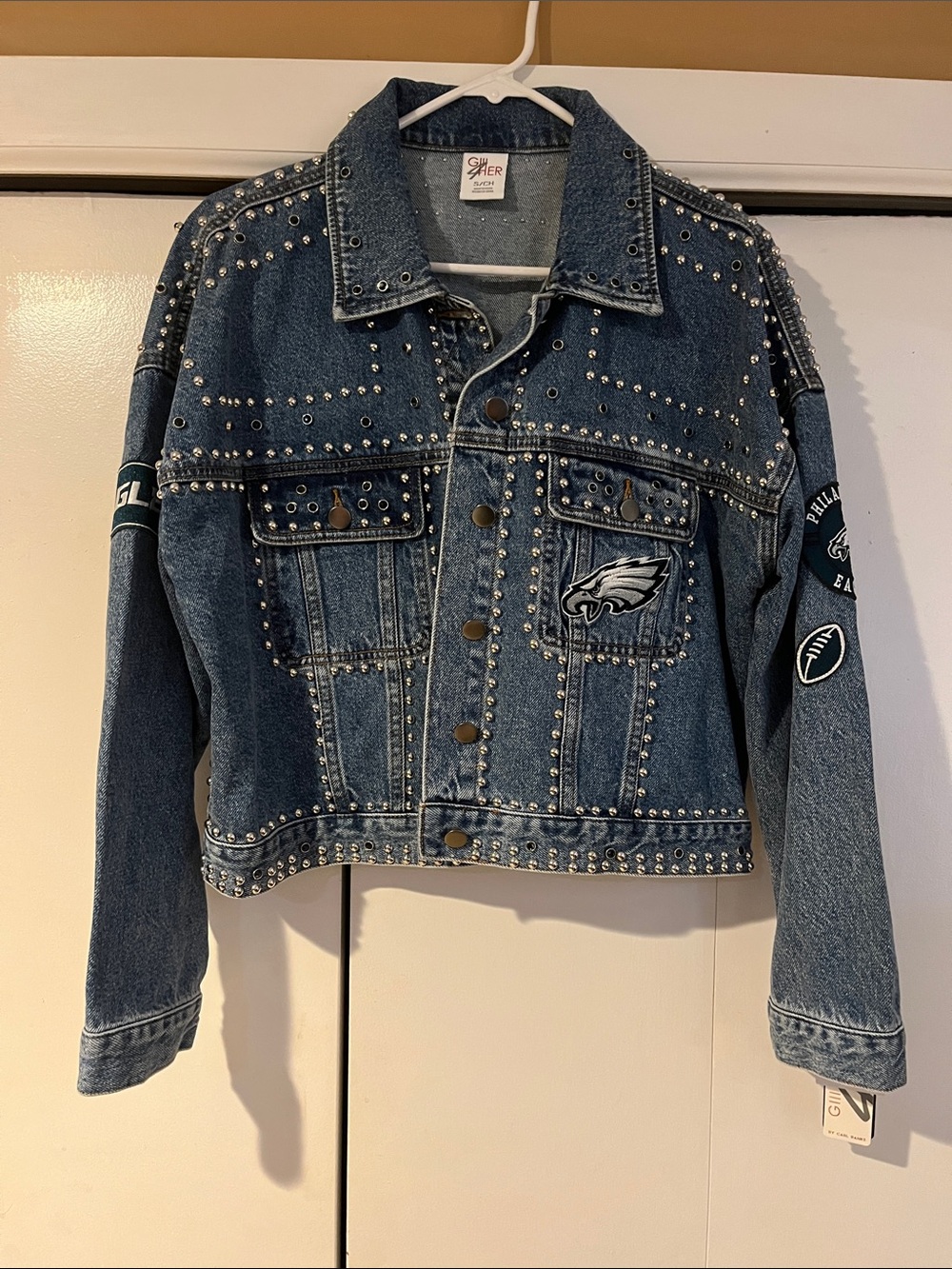 Eagles NFL Licensed Studded Blue Denim Jacket